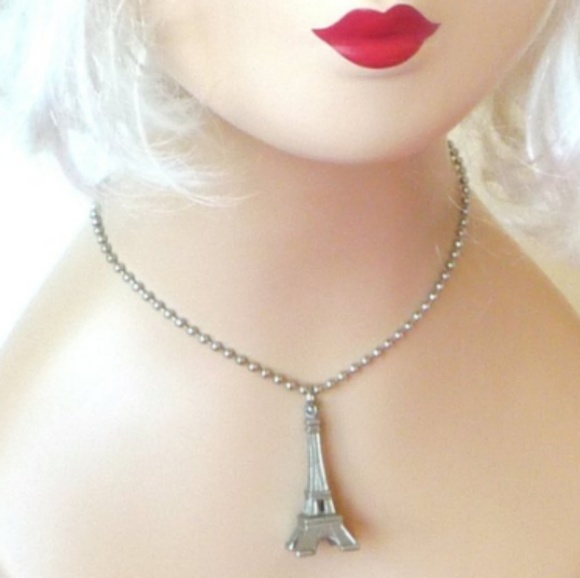 Paris Necklace Eiffel Tower Tour Eiffel Silver Tone Ball Chain - Picture 3 of 9